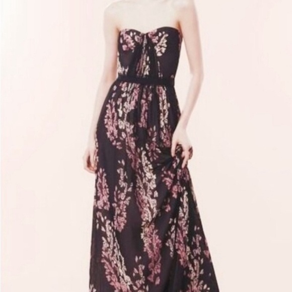 BCBGMaxAzria Dresses & Skirts - BCBGMaxAzria Amber Strapless Floral Print Sheer Contrast Gown Sz 0